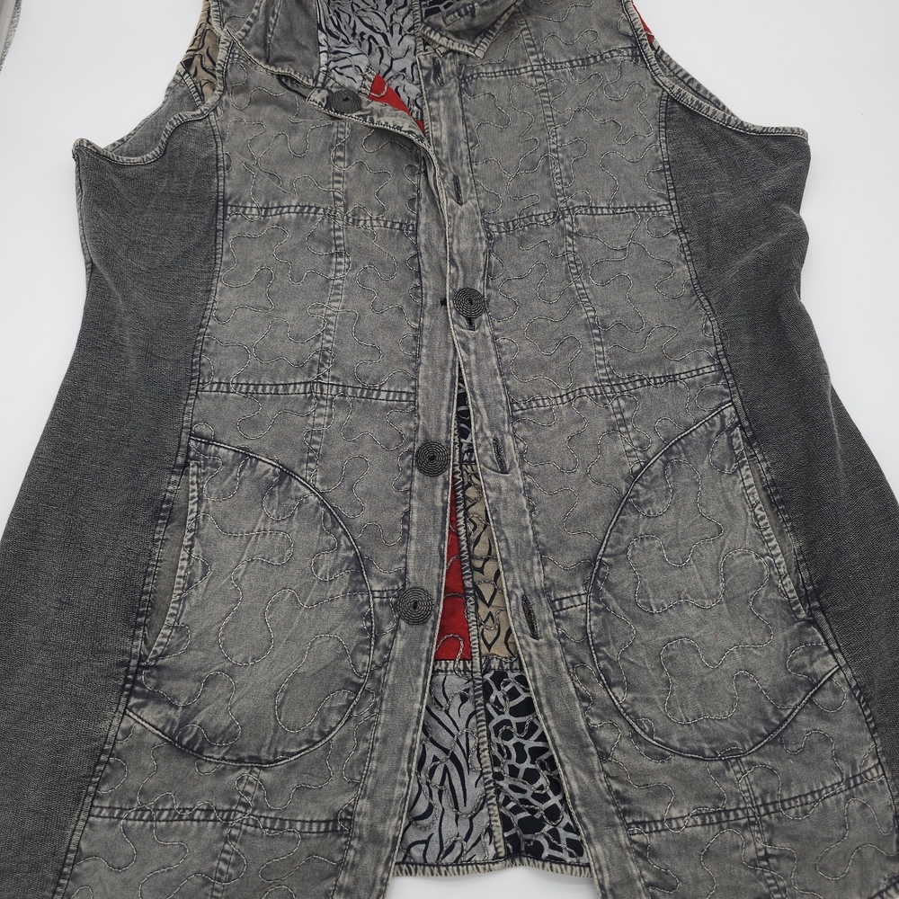 Reversible Patchwork Vest Boho Hippie Eclectic Ar… - image 6